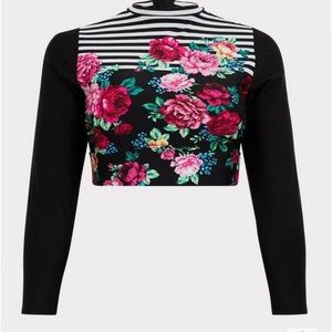 Torrid Black and Pink Floral Swim Coverup